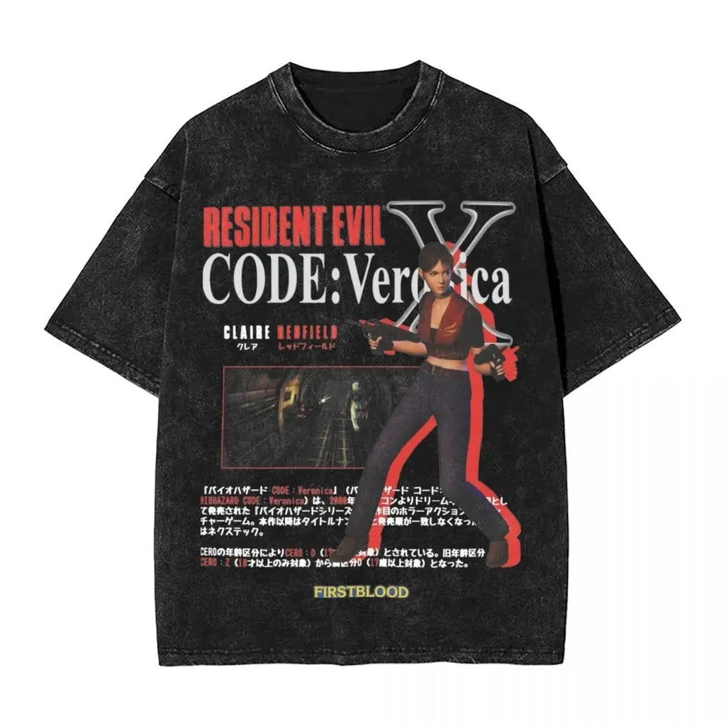 Resident Evil Code Veronica X T-shirt Graphic Print 100% Washed Cotton Tees