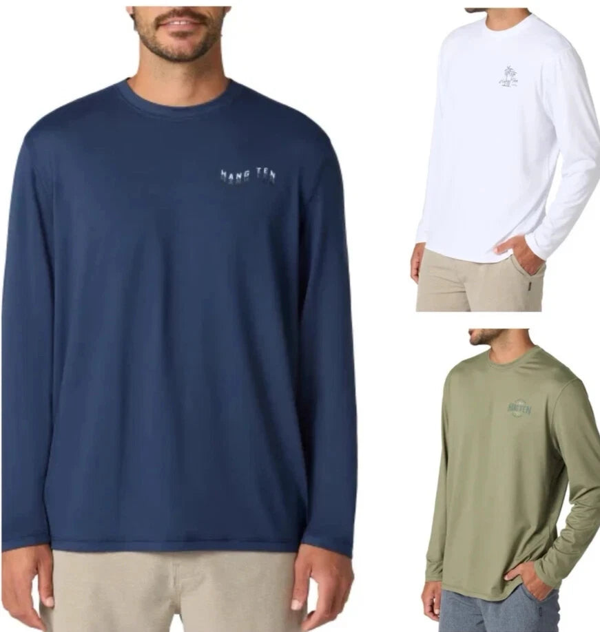 Hang Ten Men’s Long Sleeve Sun Tee Shirt UV Protection UPF 50+ New with Tags