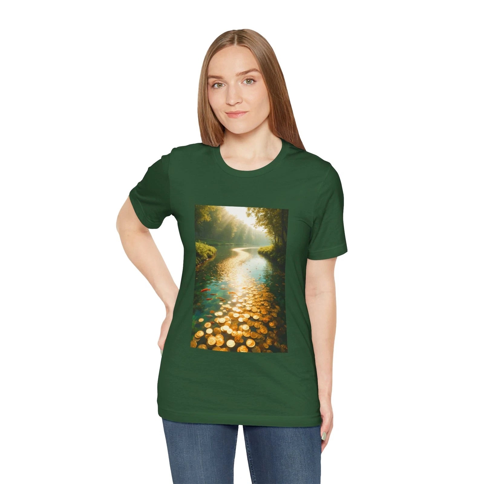 Sunlit River with Floating Coins Tee | Nature Landscape Shirt