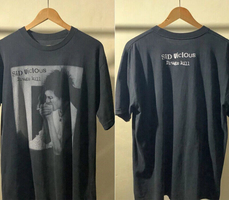 Pistols Sid Vicious Drugs Kill basic black 2 side T shirt classic