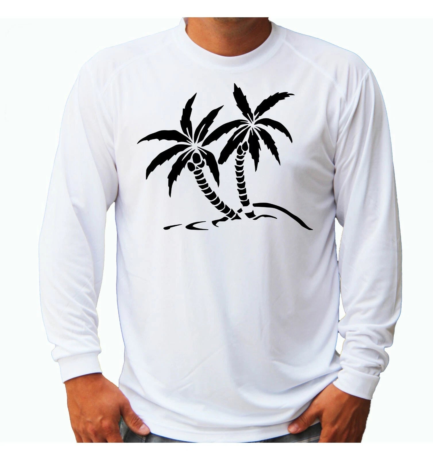 Palm Tree Ocean Long Sleeve UPF 30 T-Shirt Sport Fishing Boat UV Sun Protection