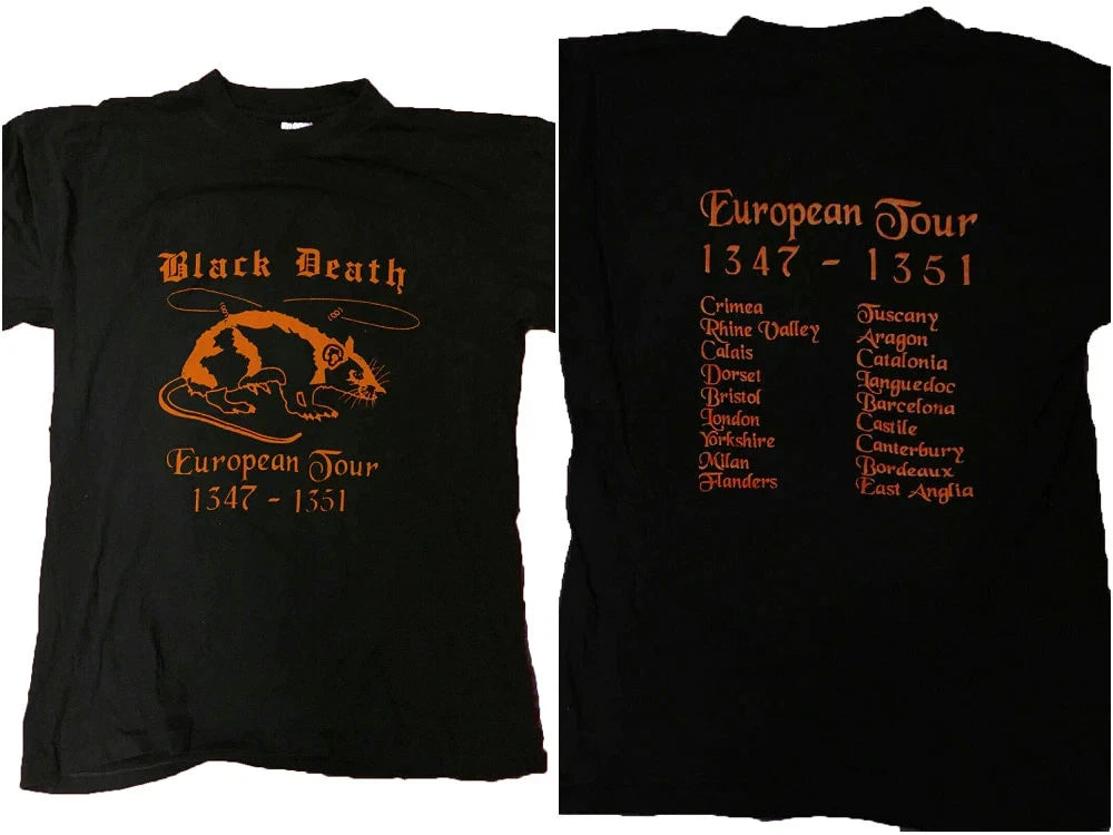 BLACK~DEATH EUROPEAN TOUR 1347-1351 VINTAGE 80'S 1980 T SHIRT RARE T SHIRT