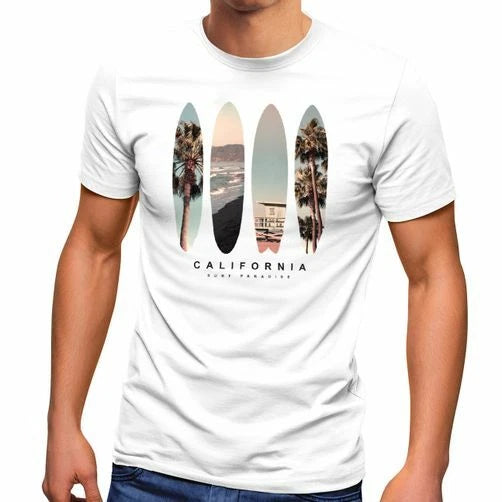 California Surf Paradise Surfboards Graphic Photo Print Men's T-Shirt