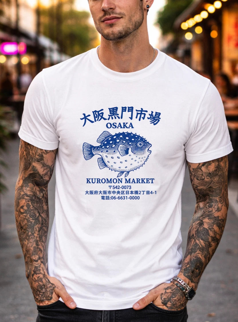 Osaka Japan Fish Market Graphic T-Shirt Vintage Japanese Streetwear Unisex s-3xl