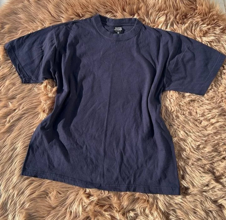 Vintage JC Tees Blank Navy Blue T Shirt XL Thick Collar Heavyweight Cotton USA