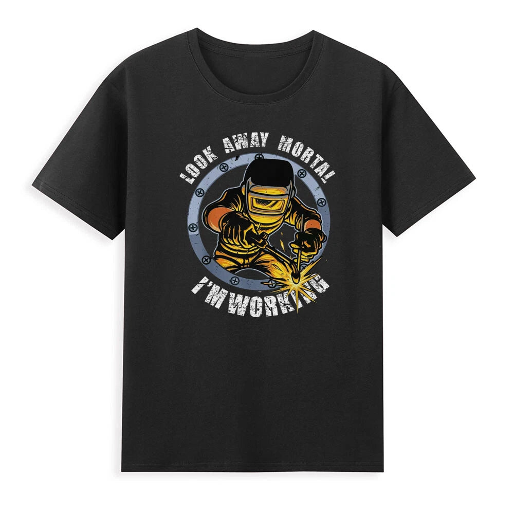 Welder Shirt Look Away Mortal I'm Working Funny Welding Vintage Men's T-Shirt