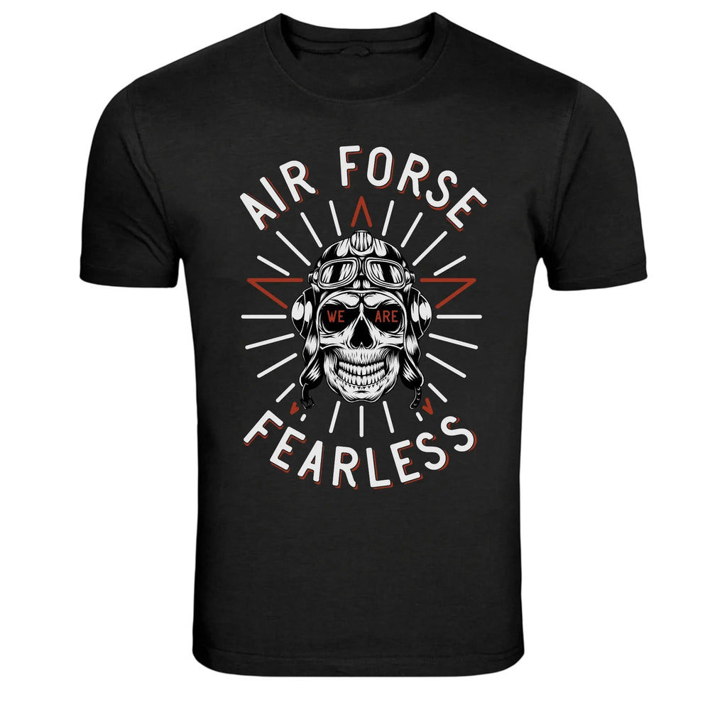 Air Force Fearless Pilot Skull Aviator Graphic T-Shirt
