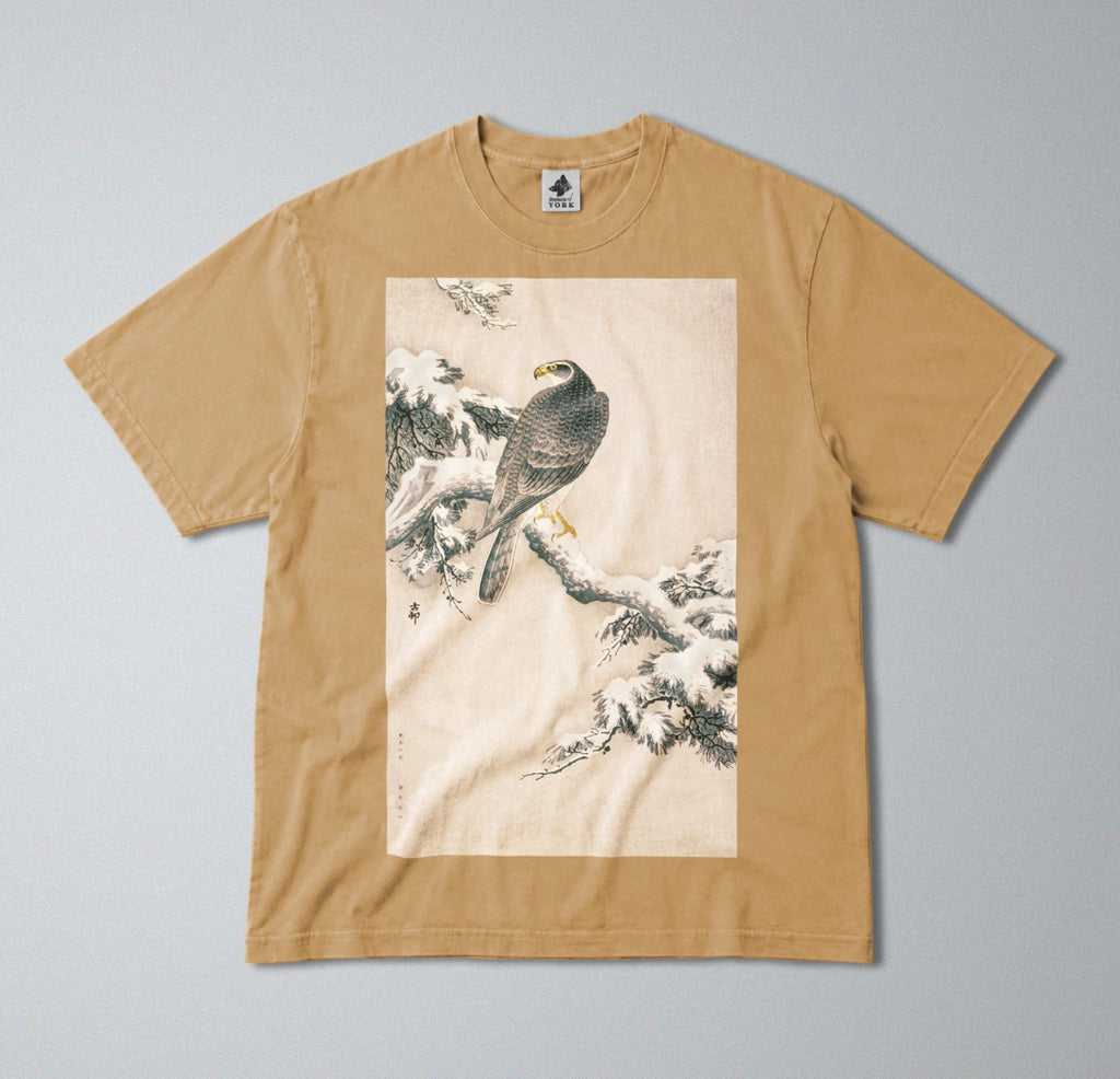 100% Cotton Tee - Regular Fit - Unisex - Hawk on Branch Print - Cold Winter Art
