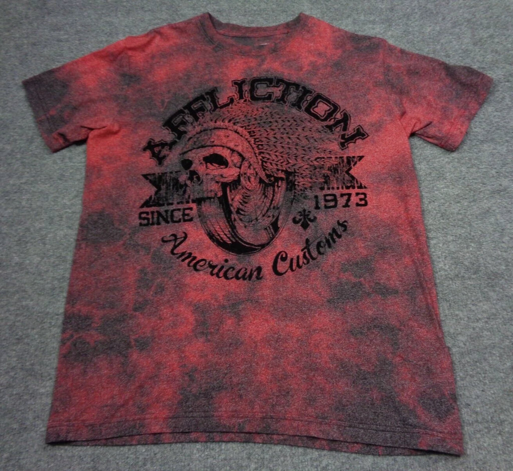 Affliction American Customs Shirt Mens M Red Skull Bones Native American Gothic