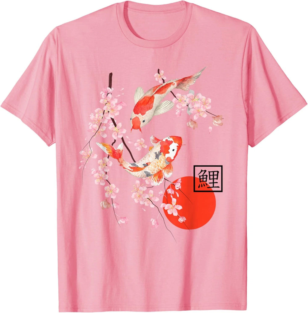 Cherry Blossom Koi Carp Fish Japanese Sakura Graphic Art T-Shirt