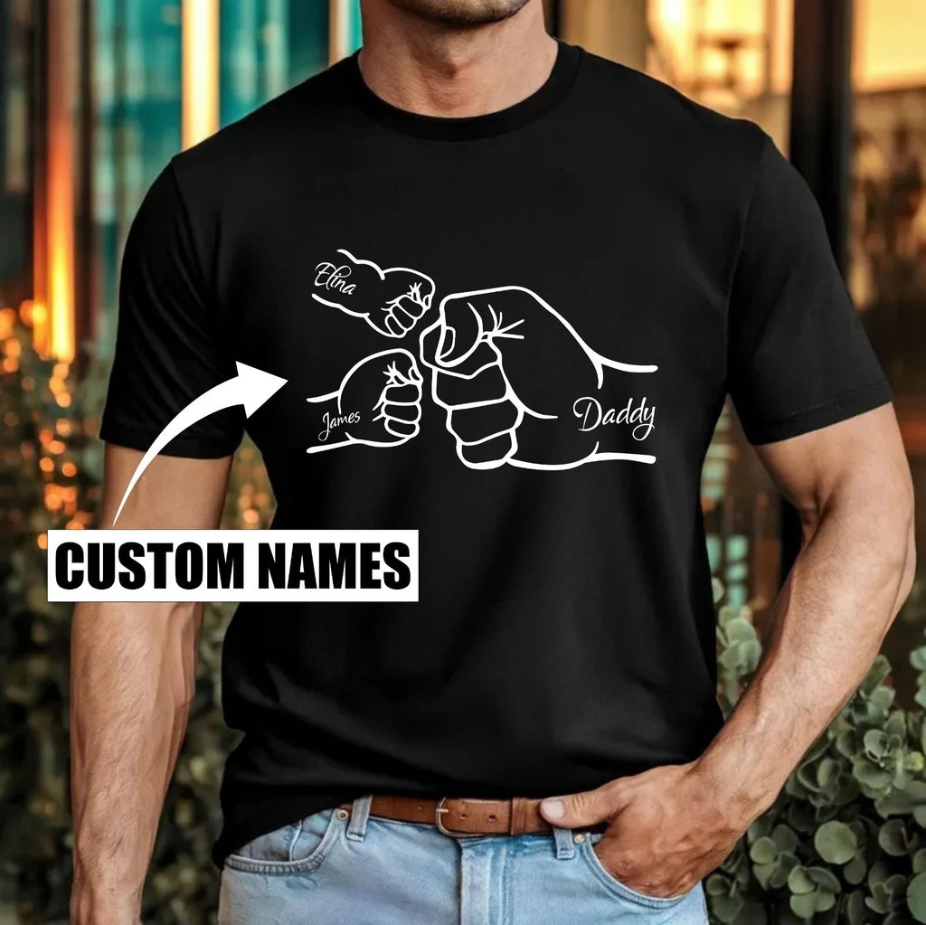 Personalised Father's Day Fist Bump T-Shirt Custom Kid's Names Dad Birthday Top