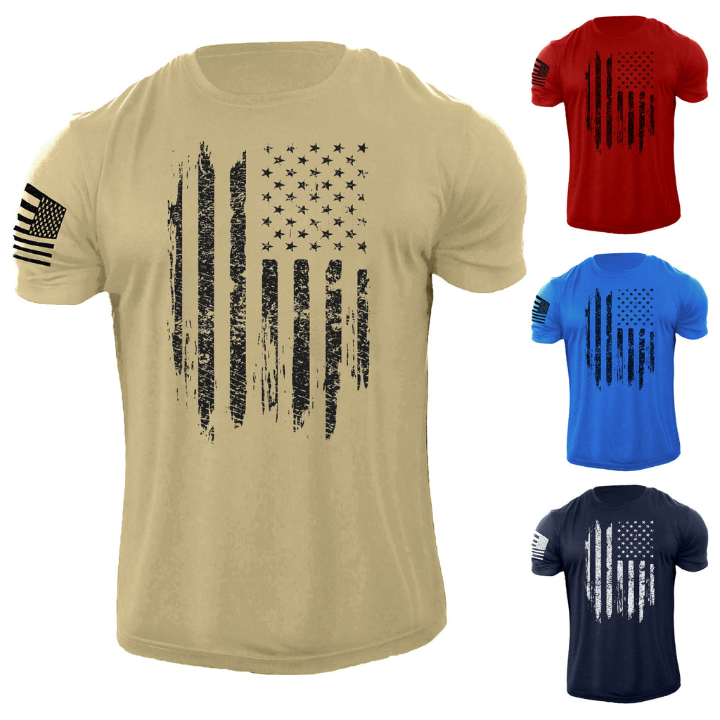 Men's Distressed USA Flag T Shirt American Patriotic 100% Cotton Tee