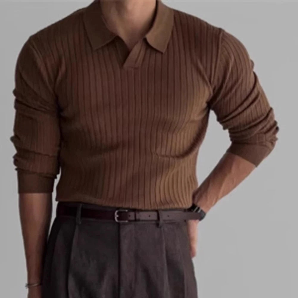 Long Sleeve Men Casual Jacquard Knitwear Knitted Tops for Office and Party