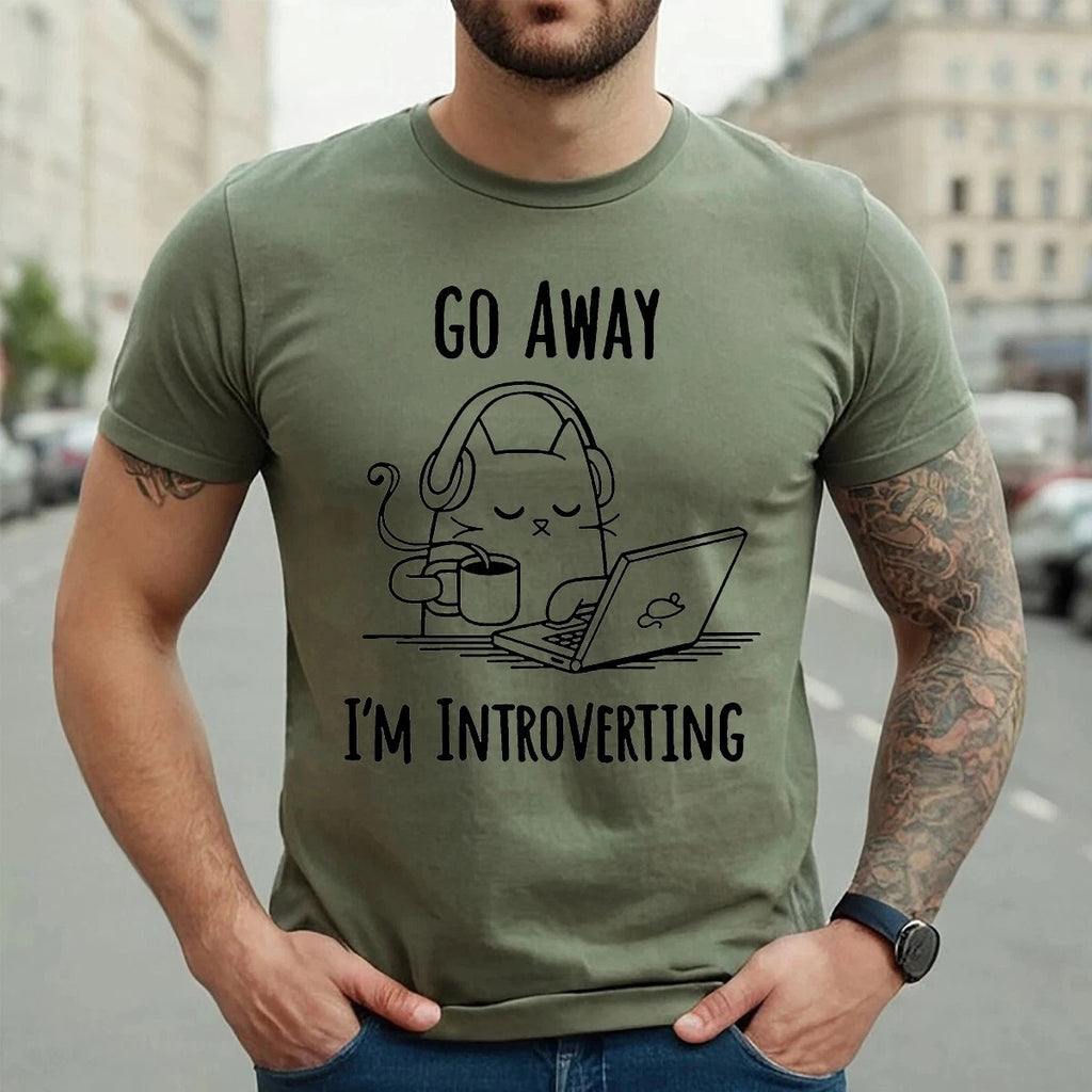 Go Away I'm Introverting | INTROVERT CAT | NOVELTY | MEN'S T-SHIRT TEE TOP