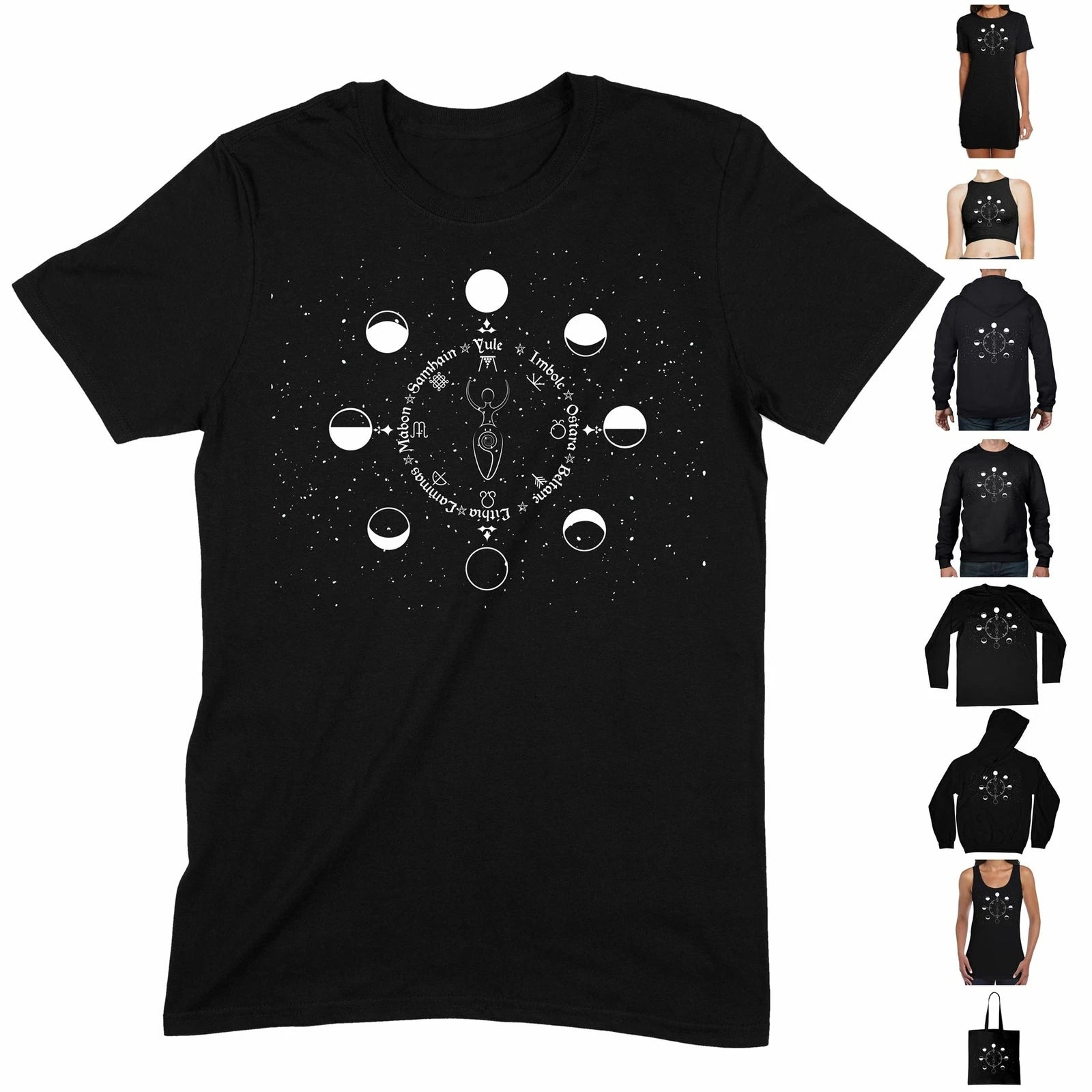 Wiccan Wheel Moon Phases T Shirt - Paganism Druid Celtic Boho Witch