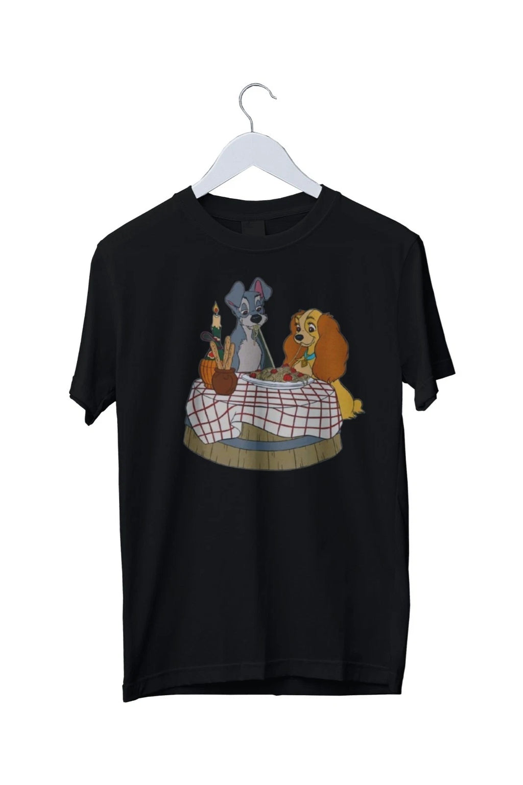 Lady and the Tramp Eating Graphic Print T-Shirt Mens Unisex S M L XL 2 3 4 XL