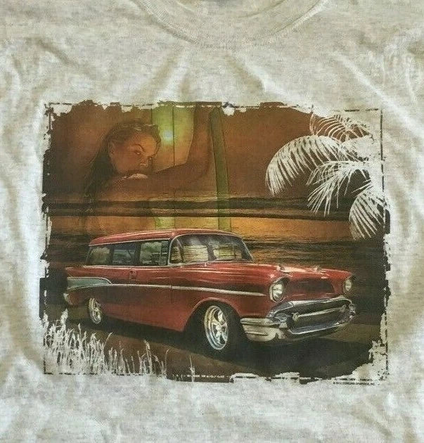 1957 Chevrolet Red Nomad Beach Scene (4) 100% Cotton T-Shirt