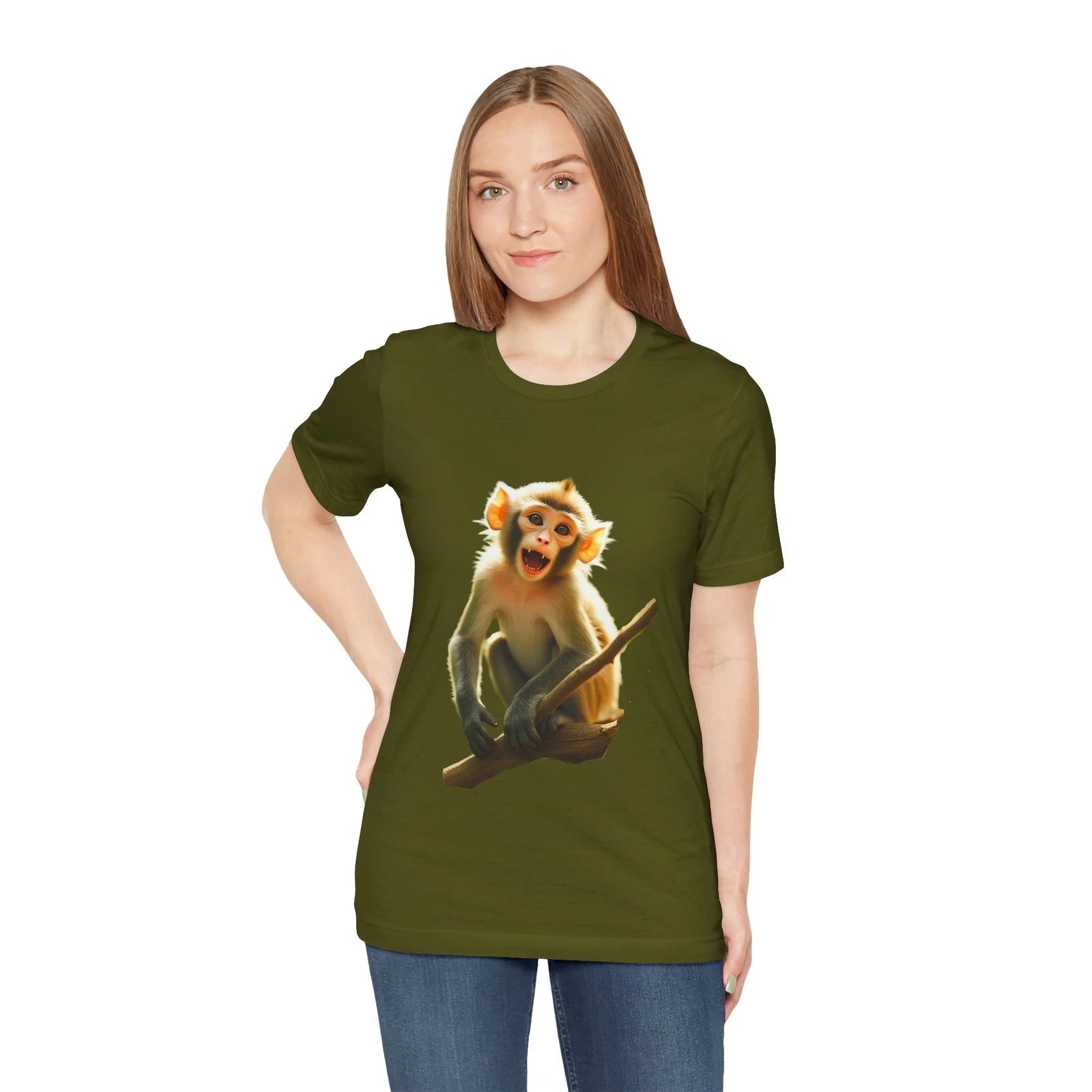 Playful Monkey on Branch T-Shirt | Cute Primate Illustration
