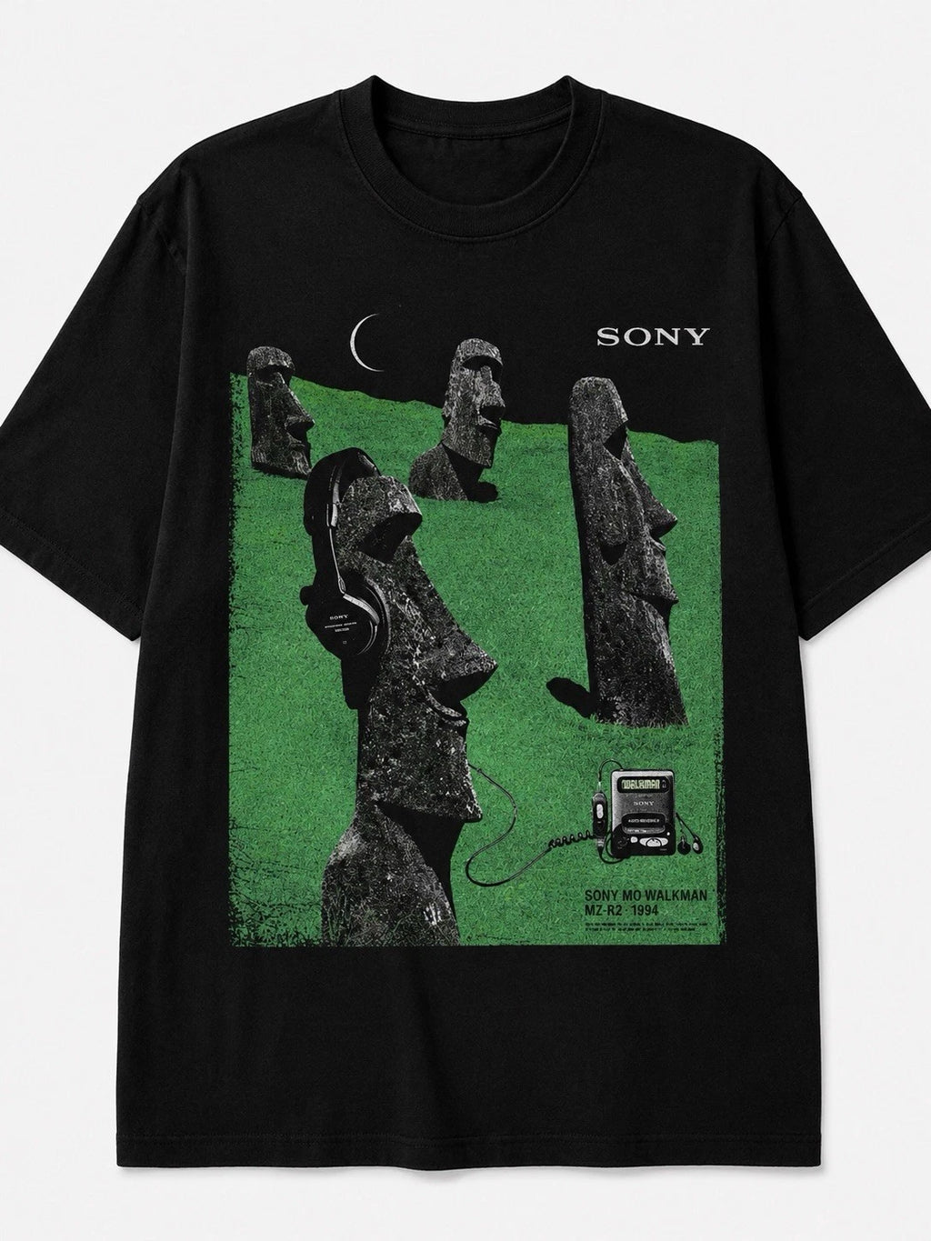 Retro Moai Headphones T-Shirt | Vintage Music Lover Tee |90s