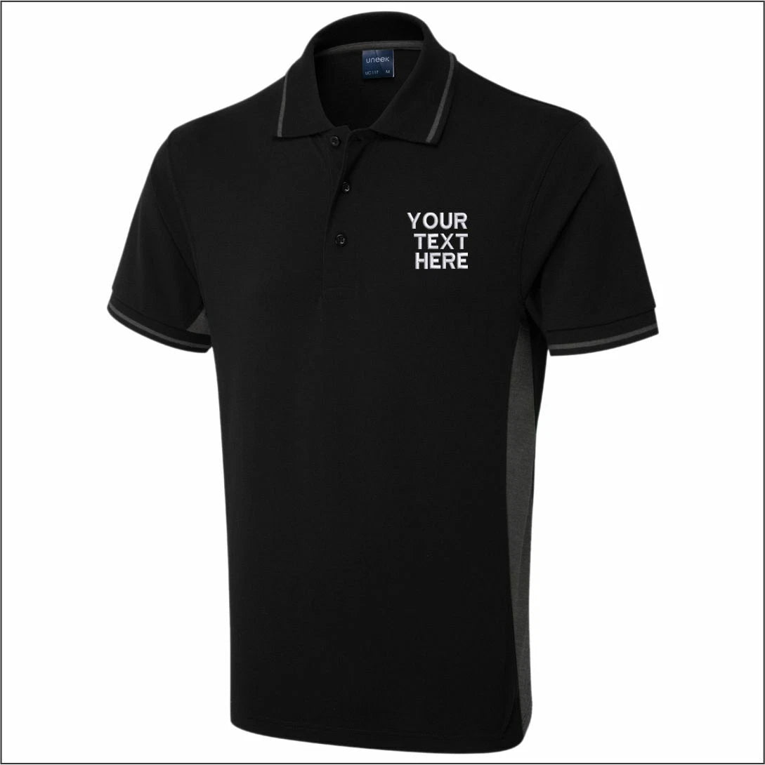 Personalised Embroidered Uneek Two Tone Polo Shirt Custom Text Casual Poloshirts