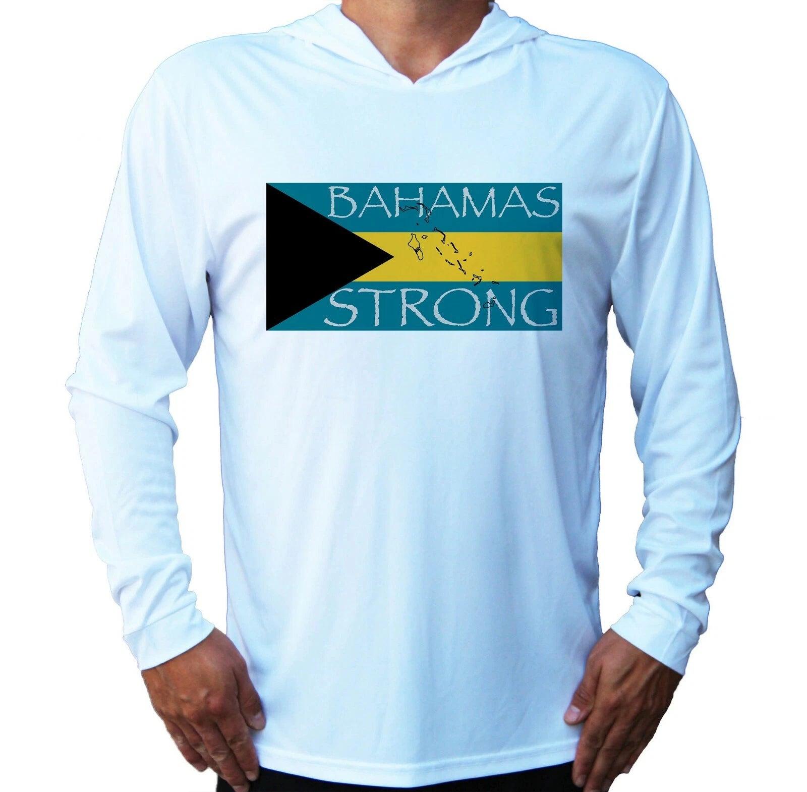 Bahamas Strong Flag Art UV Protected UPF 50 Long Sleeve Fishing Boat Sport Hood