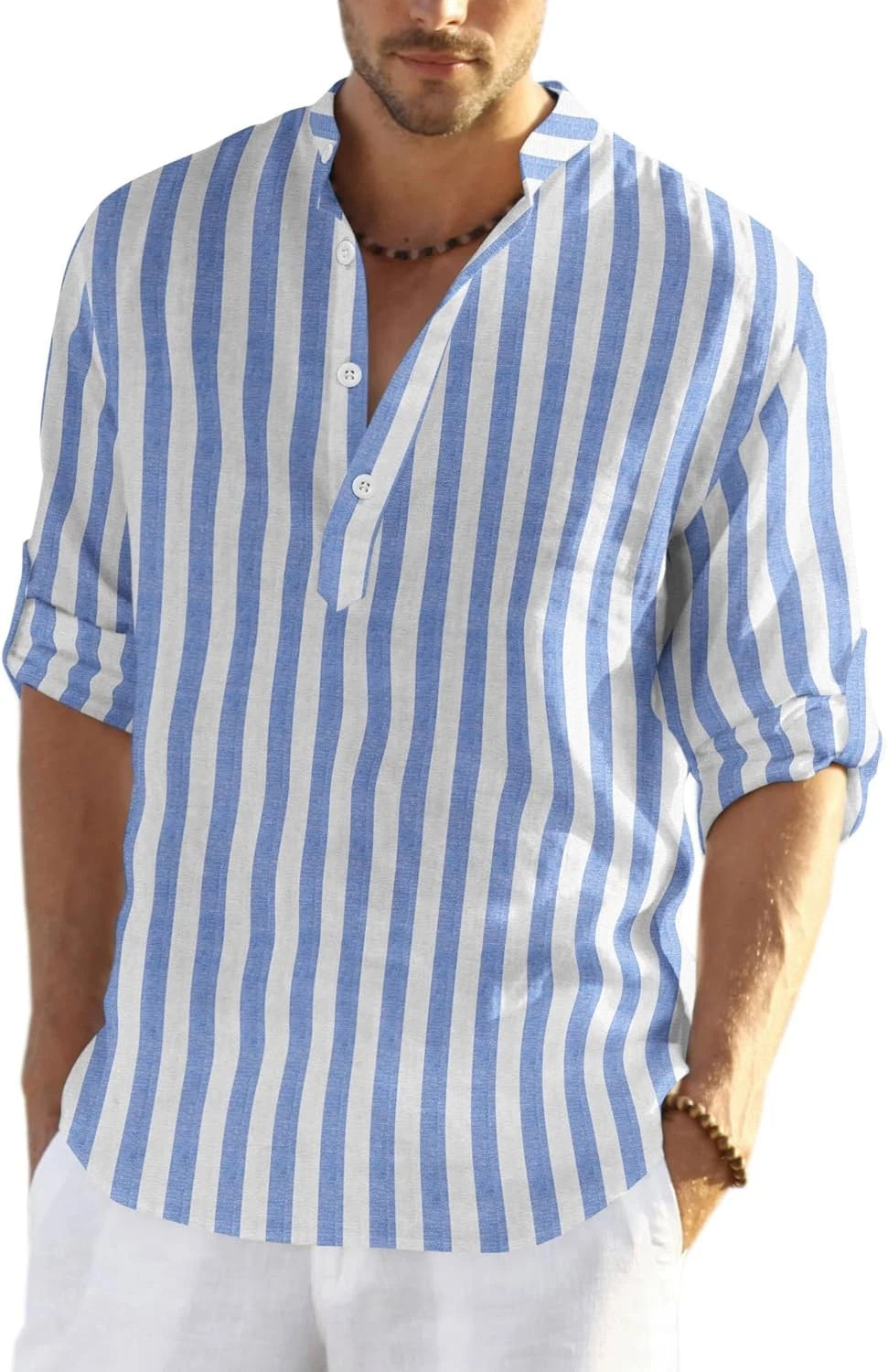 Coofandy T Shirt Casual Striped Mens Henley TShirt Long Sleeve Hippie Beach