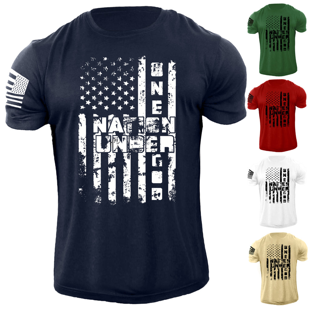 Men's One Nation Under God T-Shirt Patriotic USA Flag Tee