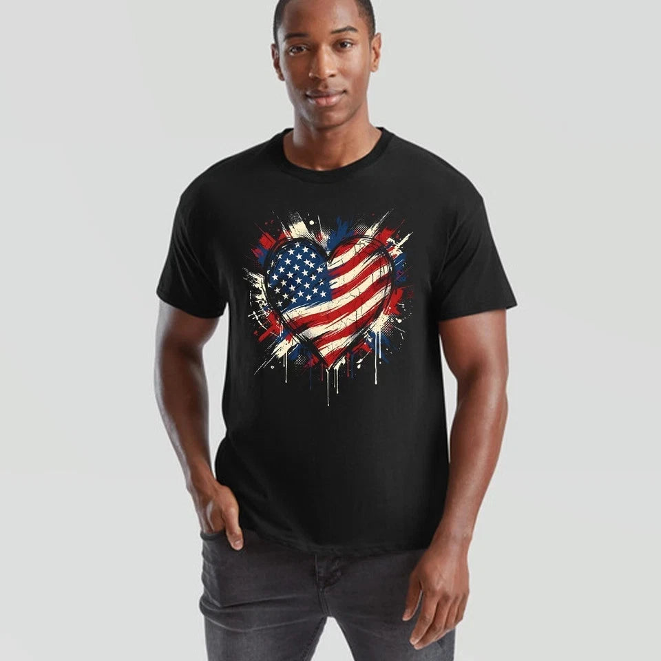 Love USA Flag Unisex T Shirt Independence Day American Patriotic Graphic Tee