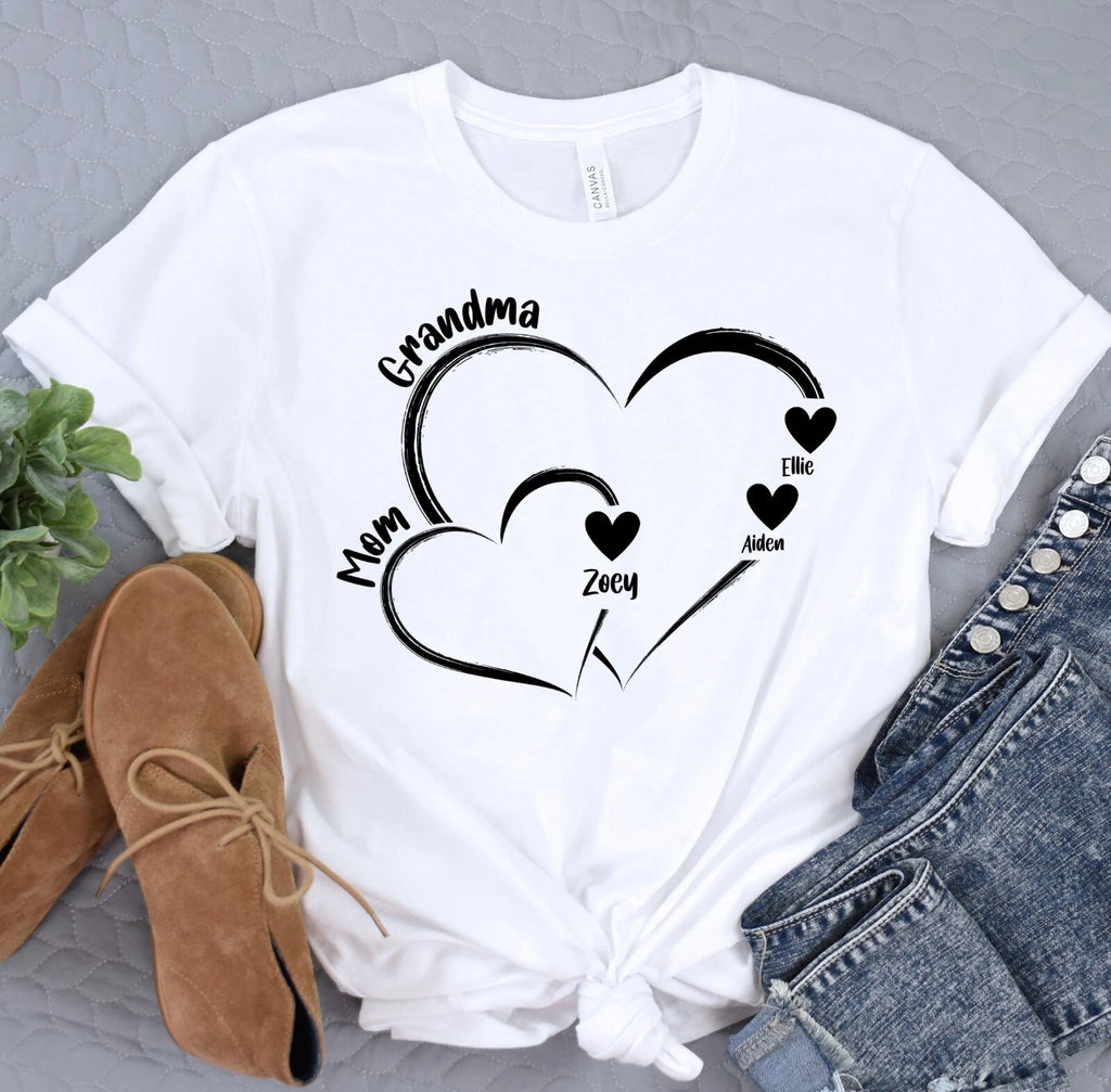 Custom Grandma Shirt, Mother's Day Gift, Kid Names Heart Tshirt, Baby Shower Tee