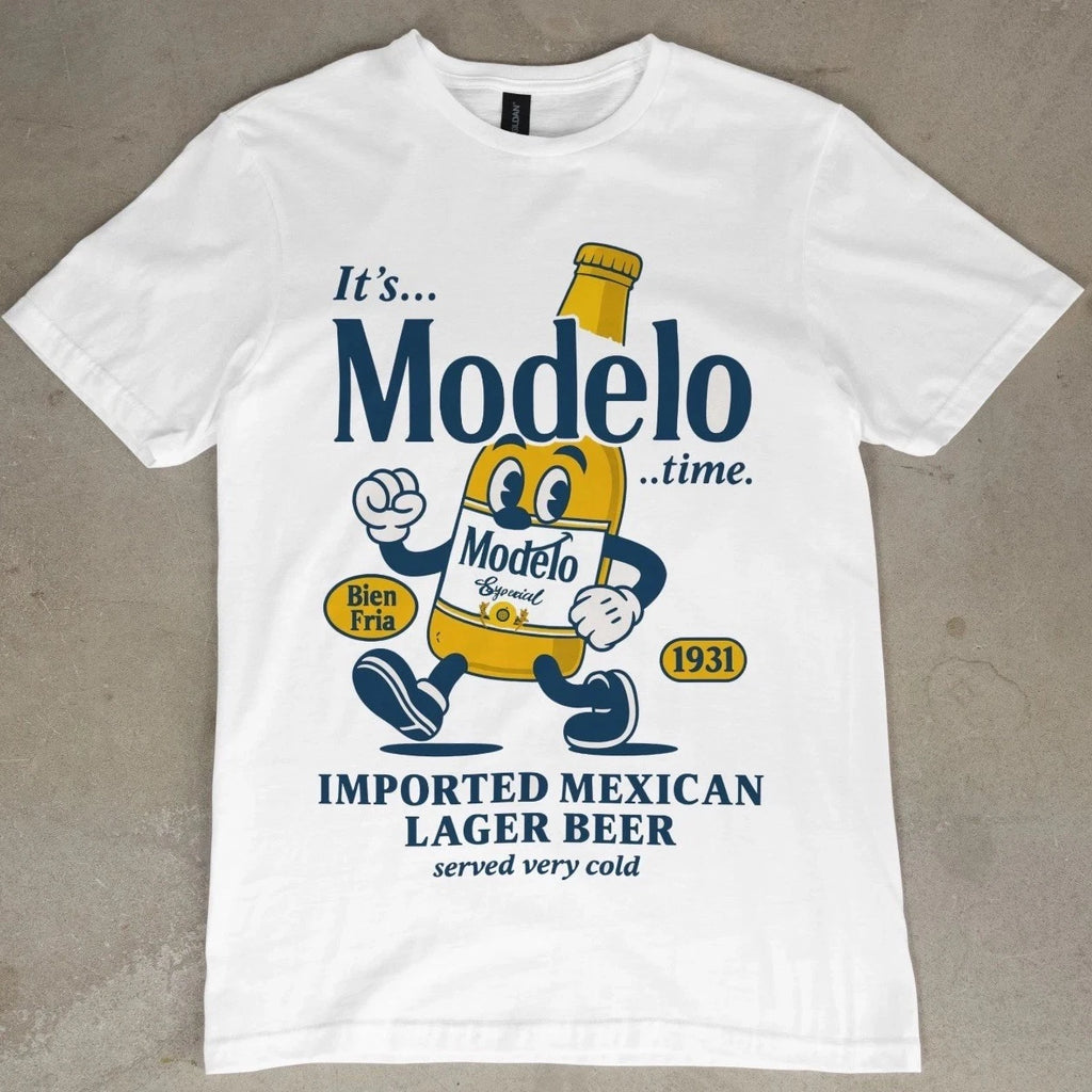 Modelo Time T Shirt Imported Mexican Lager Beer Graphic Tee Vintage Retro Style