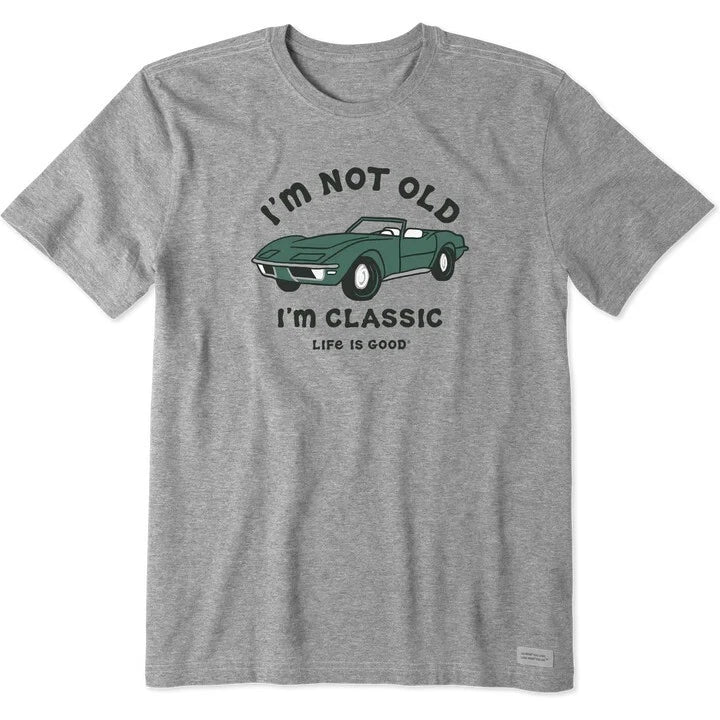Life is Good. Men's I'm Not Old Sports Car Short Sleeve Crusher Tee Heather Gray