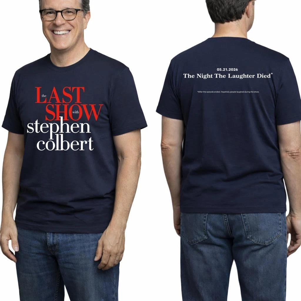 Stephen Colbert The Last Show T-Shirt Late Show Tribute Graphic Tee Navy Blue