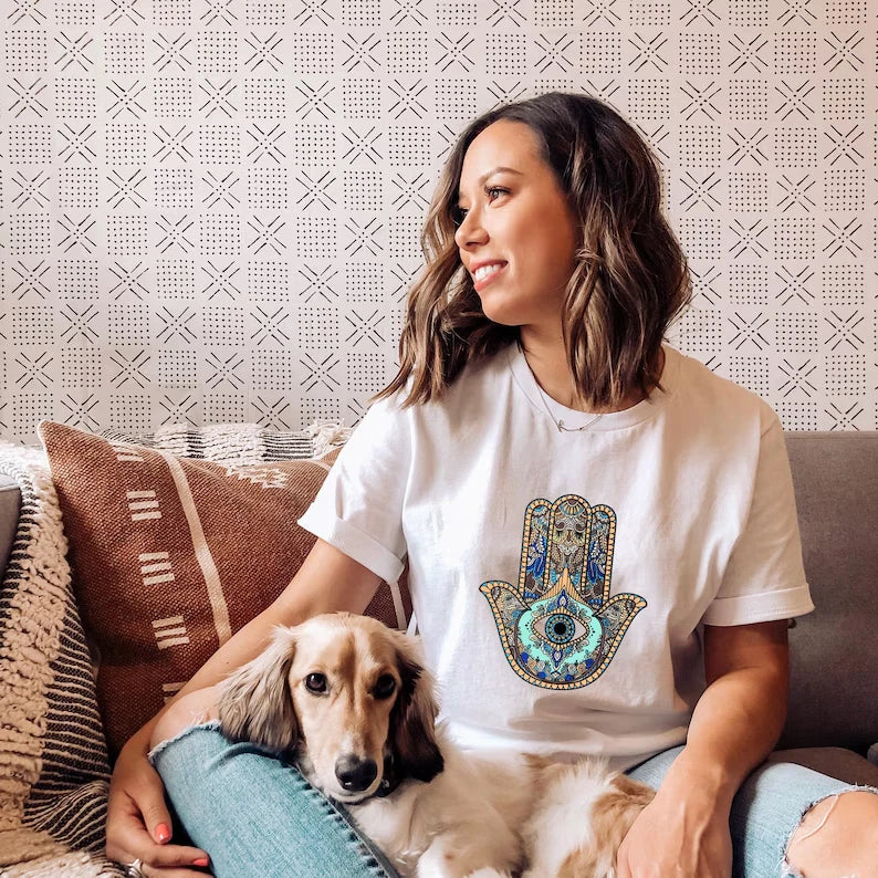 Hamsa Hand T-Shirt Evil Eye, Hand of Fatima, Spiritual Tee