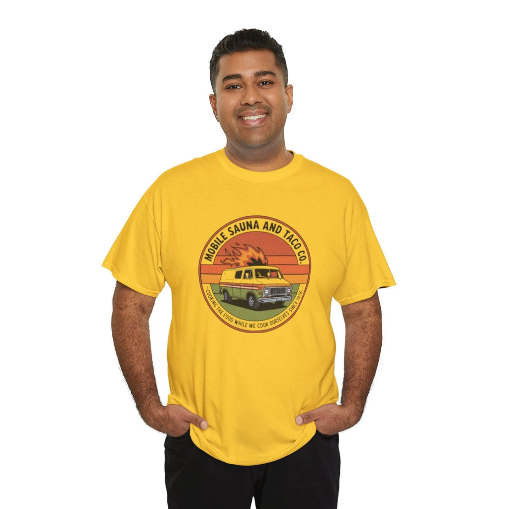 Vintage Food Truck Taco T Shirt Funny Mobile Kitchen Cooking Retro 70s Parody