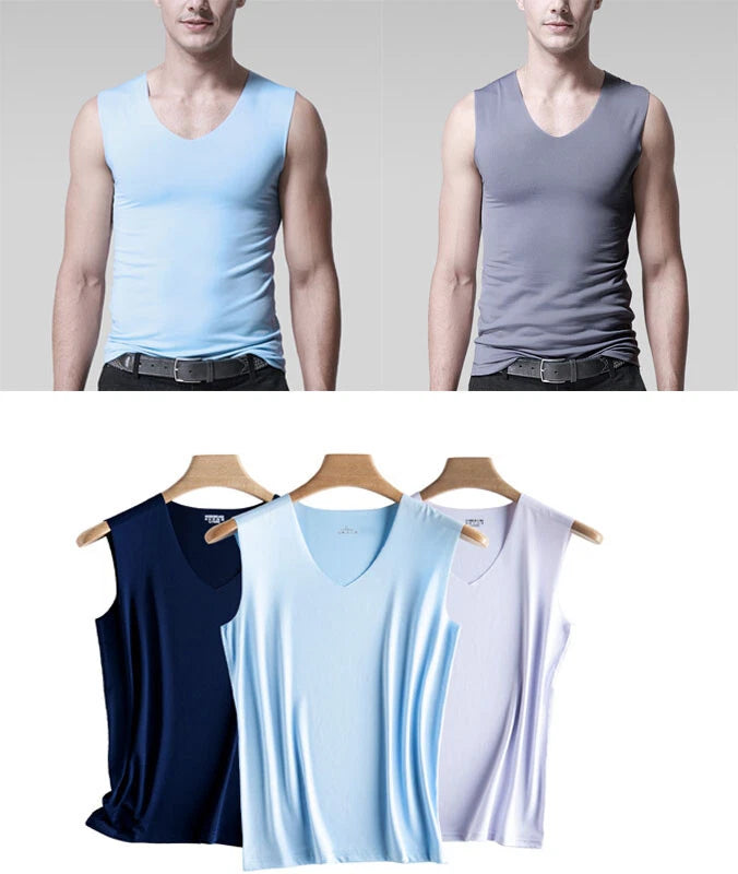 Seamless Ice Silk Men Undershirt Mesh Cool Vest Tank Top T Shirt Slim Thin &