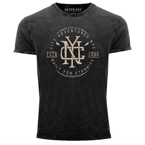 Neverless® Men's T-Shirt Vintage Shirt Print Shirt {NYC Logo Print New York