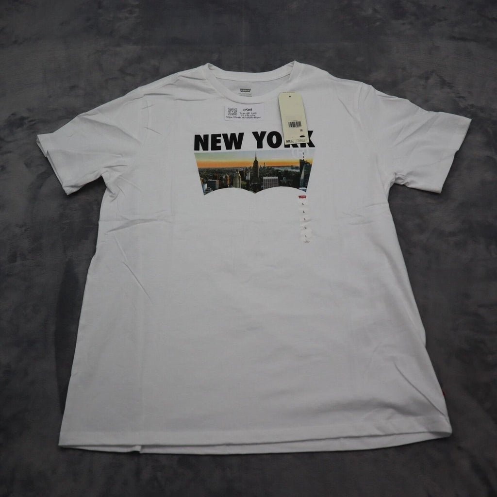 Levi Strauss Shirt Mens L White Short Sleeve Crew Neck Graphic Print Cotton Knit