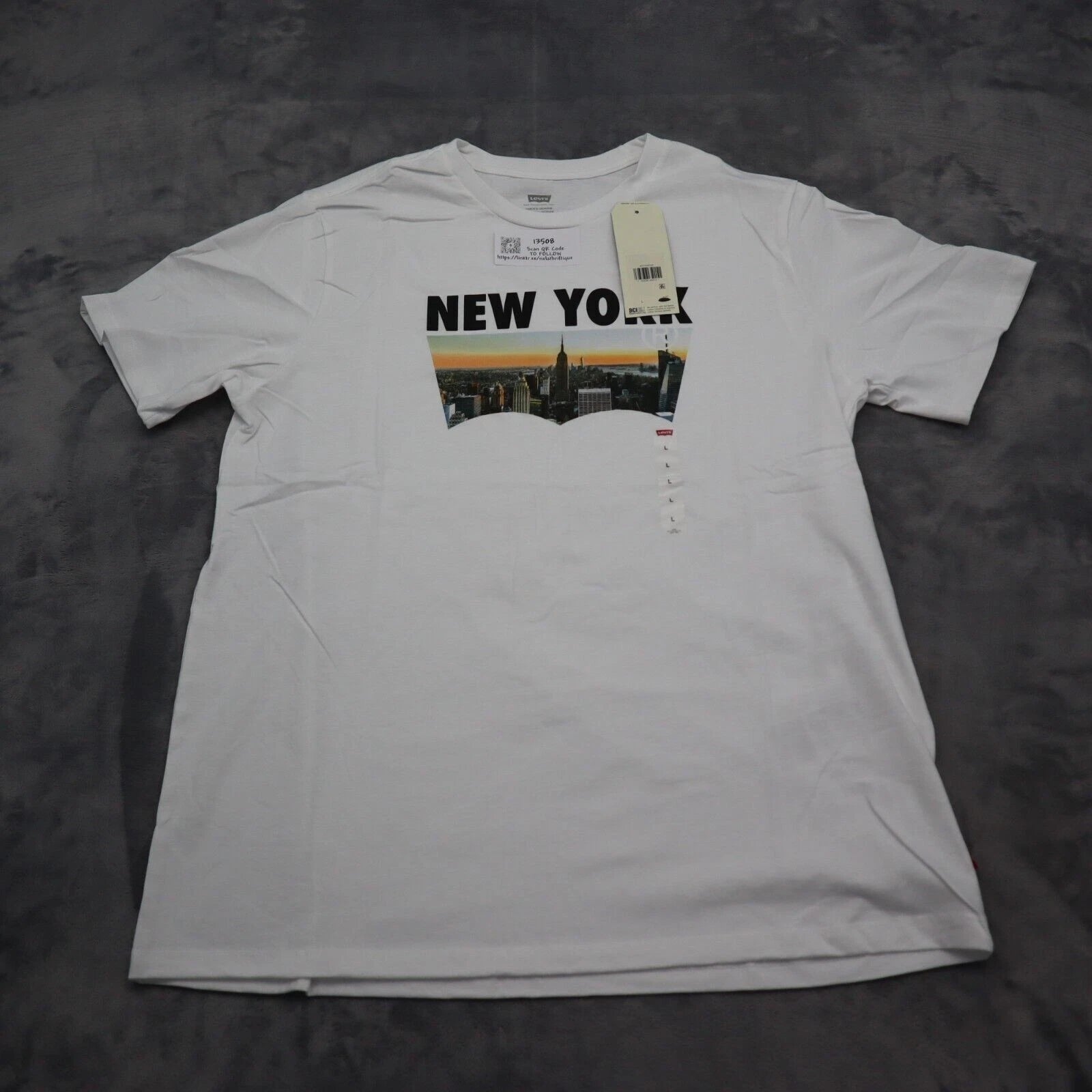 Levi Strauss Shirt Mens L White Short Sleeve Crew Neck Graphic Print Cotton Knit