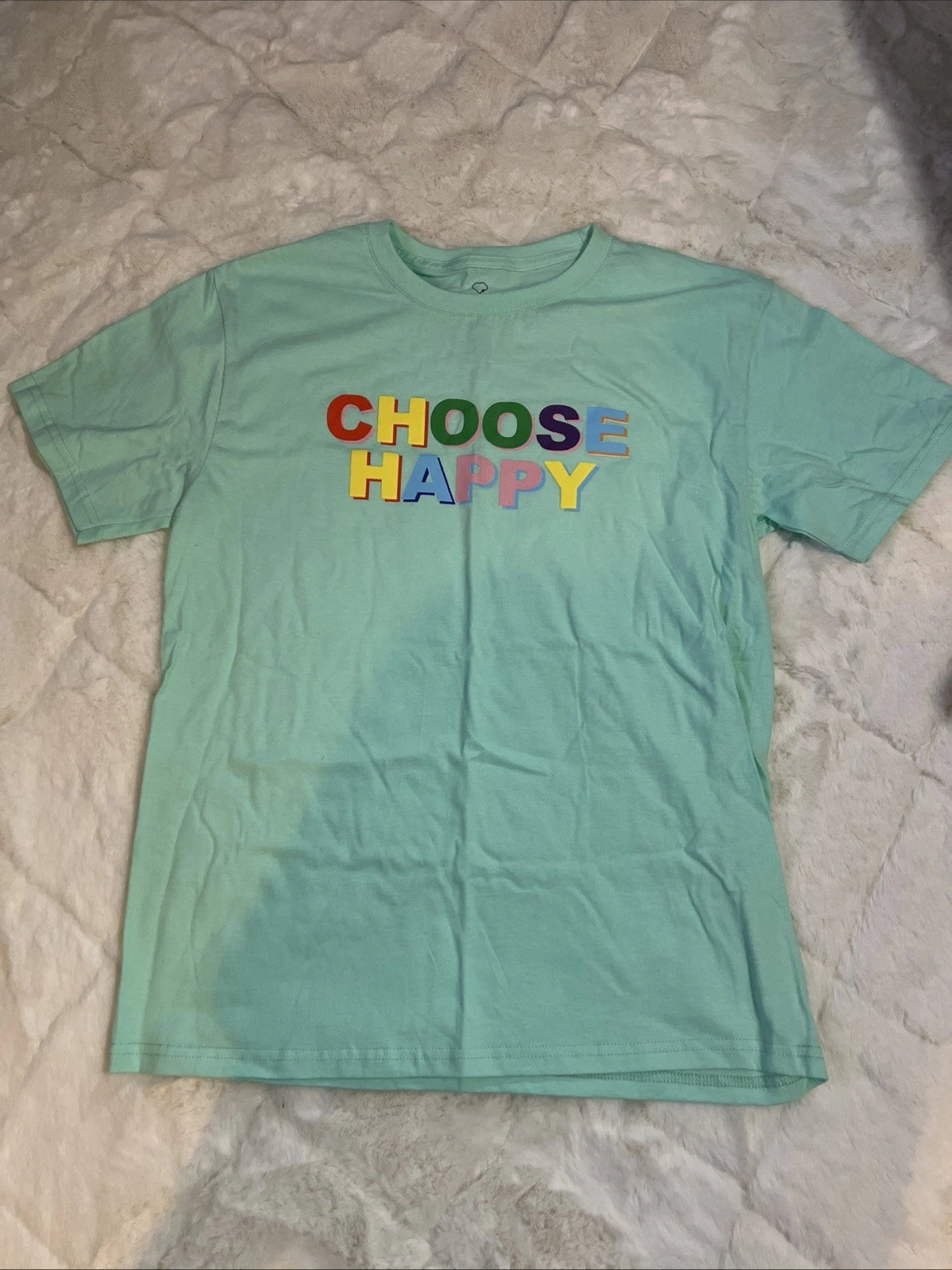 Choose Happy Blue Tee Size M  Unisex Men’s Women’s Top Rainbow Soft Teal Shirt