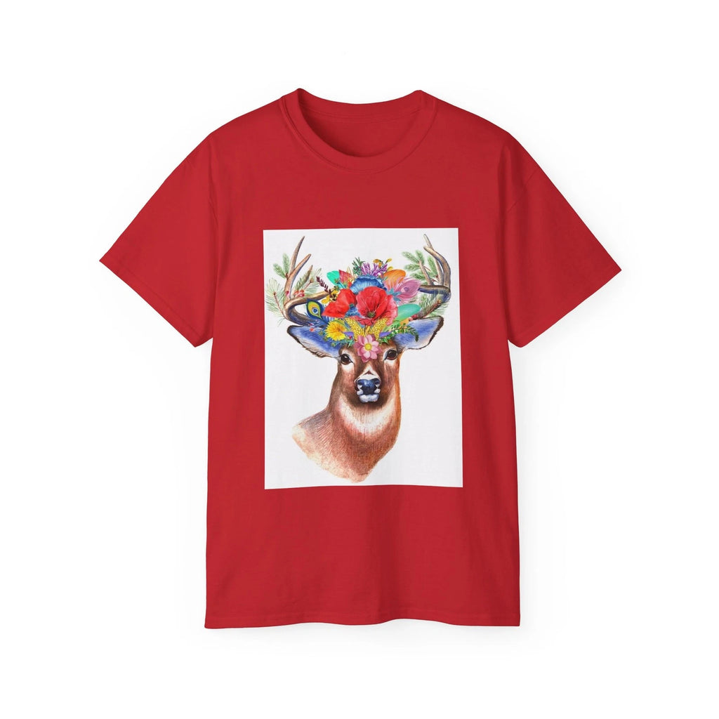 Stag Wildflowers Boho Nature Flowers Deer | Custom Graphic T-Shirt