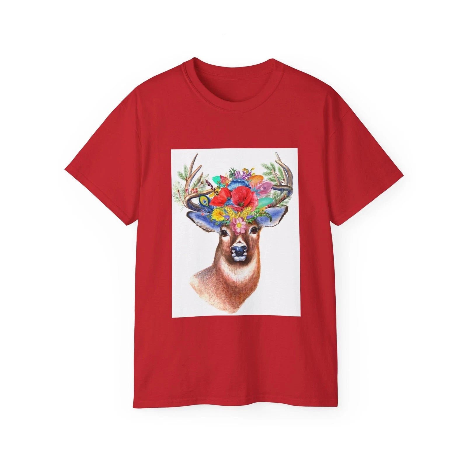 Stag Wildflowers Boho Nature Flowers Deer | Custom Graphic T-Shirt