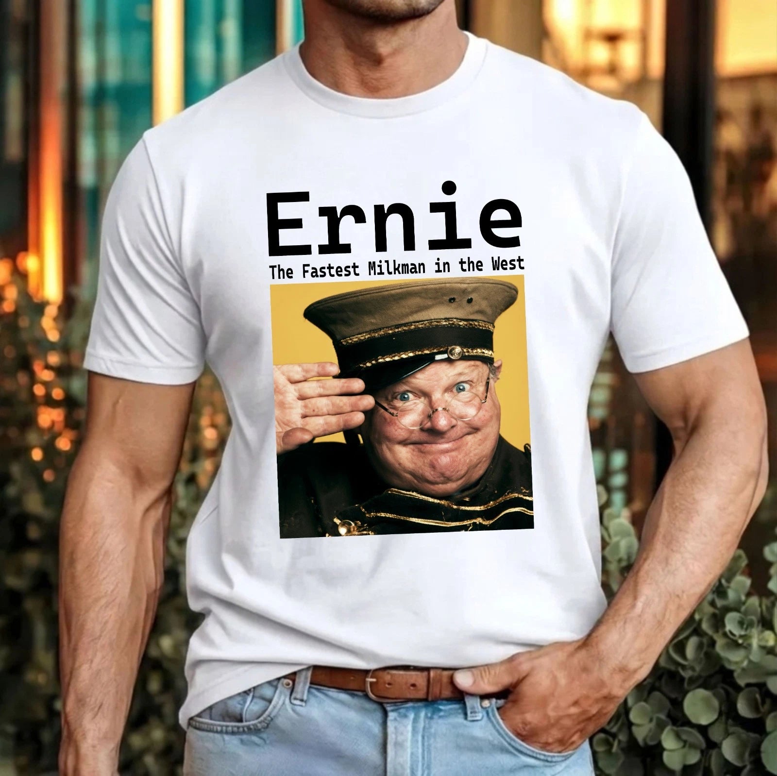 Ernie Fastest Milkman West T-Shirt Funny Retro Character British Humour Gift Top