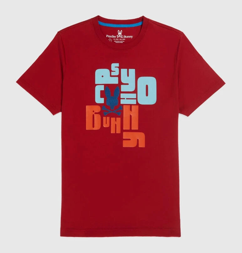 Psycho Bunny Men's Rio Red Lyons Flocking Graphic Crew-Neck Short Sleeve T-Shirt