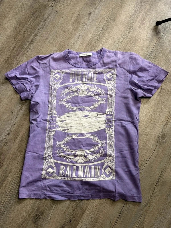Pierre Balmain Vintage Style Graphic T-Shirt - Purple - Size L