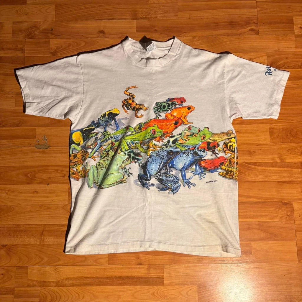 Vintage 90s Rainforest Cafe Frog Graphic Tee Retro Nature Animal Shirt