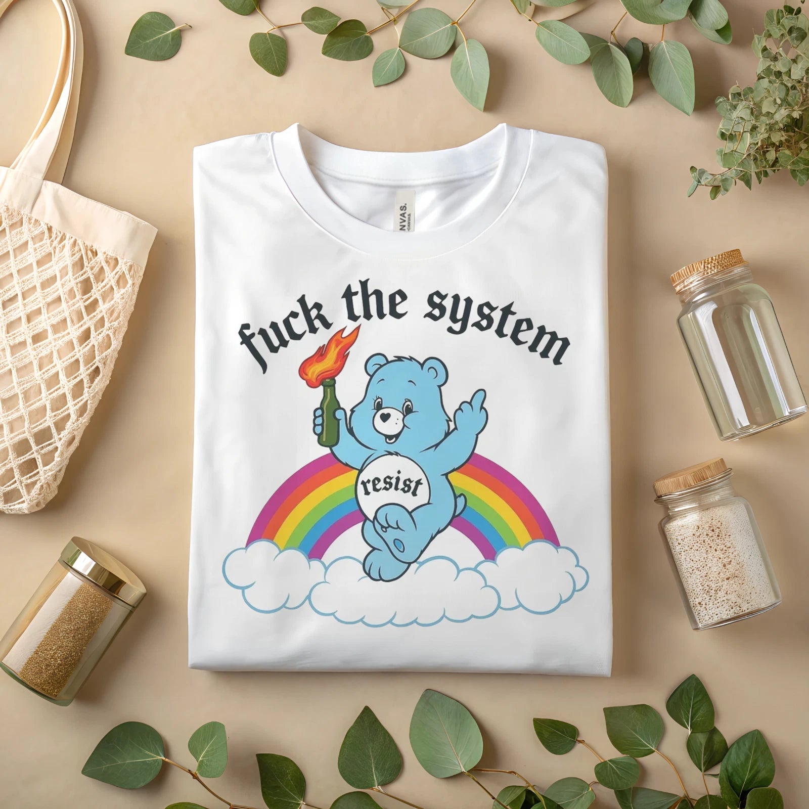 esist with Love Care Bear T-Shirt – Positive Activism Retro Rainbow Tee A498
