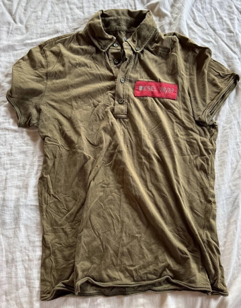 Diesel Polo Shirt S Khaki Simple Elegant Used Japan