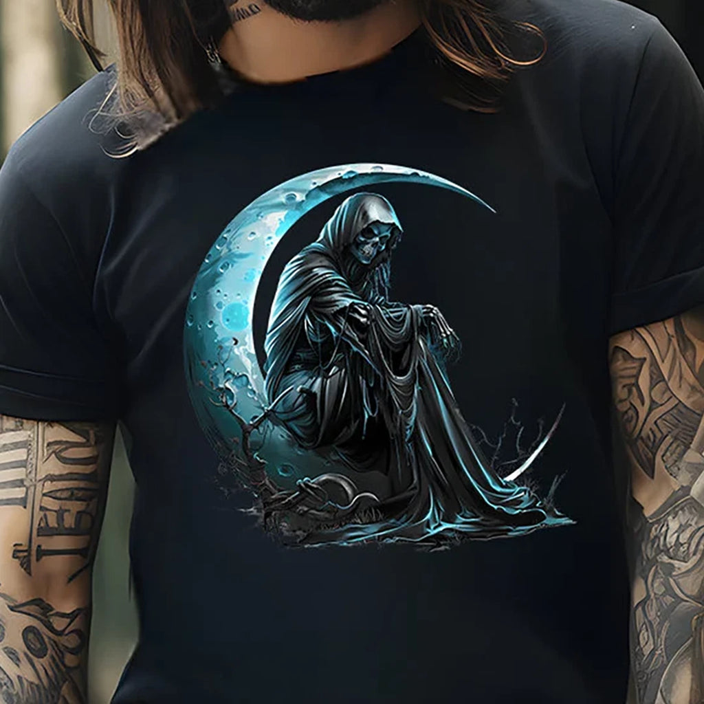 Reaper Moon Black T-Shirt Grim Reaper Crescent Moon - 100% cotton unisex classic