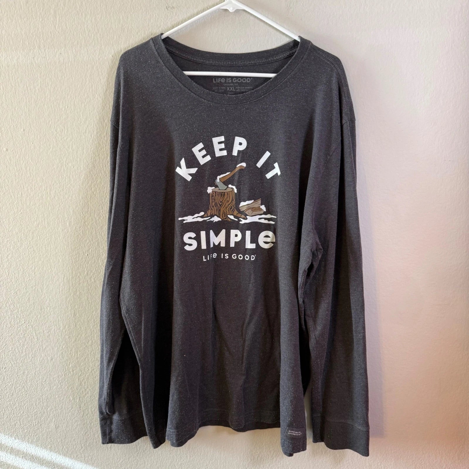 Life is Good Mens XXL Keep It Simple Axe Crusher Tee Long Sleeve Grey Shirt