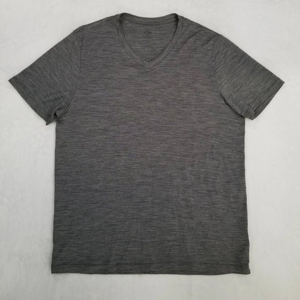 Icebreaker Gray Heather T-Shirt Men's Large Short Sleeve V-Neck Merino Wool